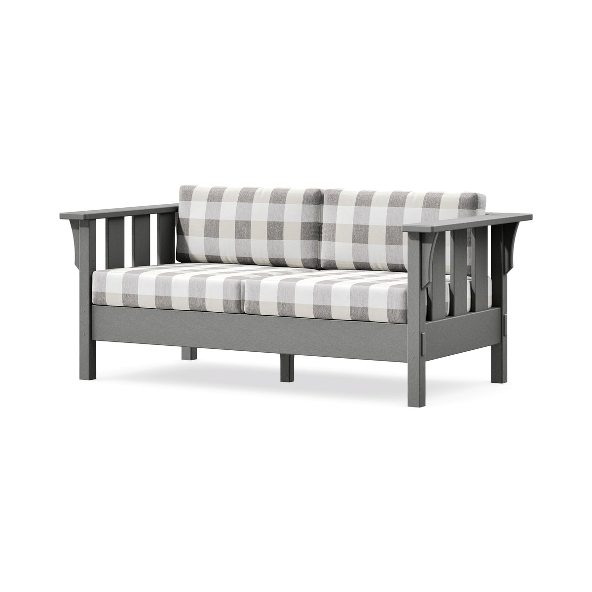 POLYWOOD Acadia Deep Seating Loveseat in Slate Grey / Buffalo Plaid Grey Mist