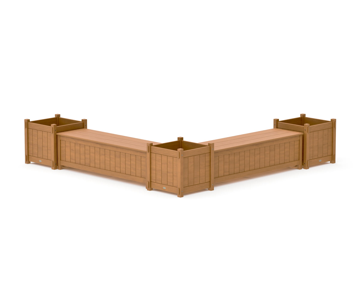 POLYWOOD 60" Vineyard L-Shaped Planter Storage Bench Corner Set - Large in Natural