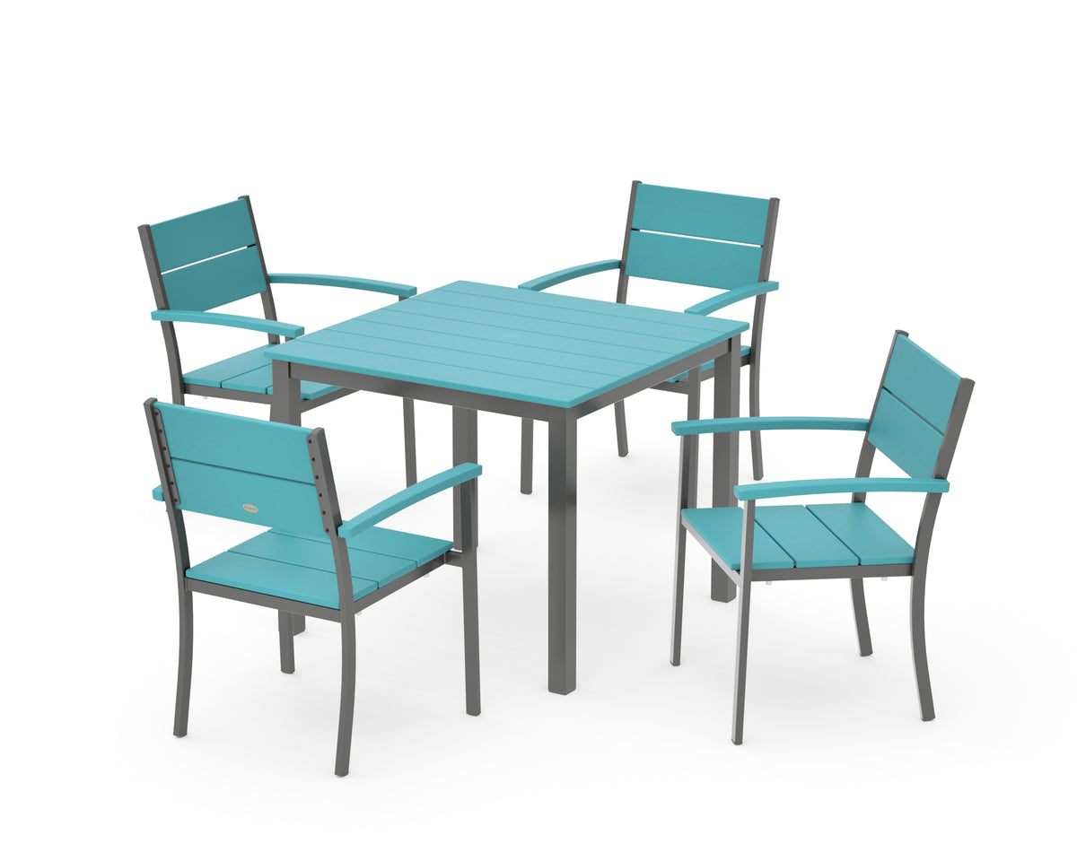 POLYWOOD Main Street 5-Piece Dining Set with Main Street 36" x 36" Dining Table in Charcoal / Aruba