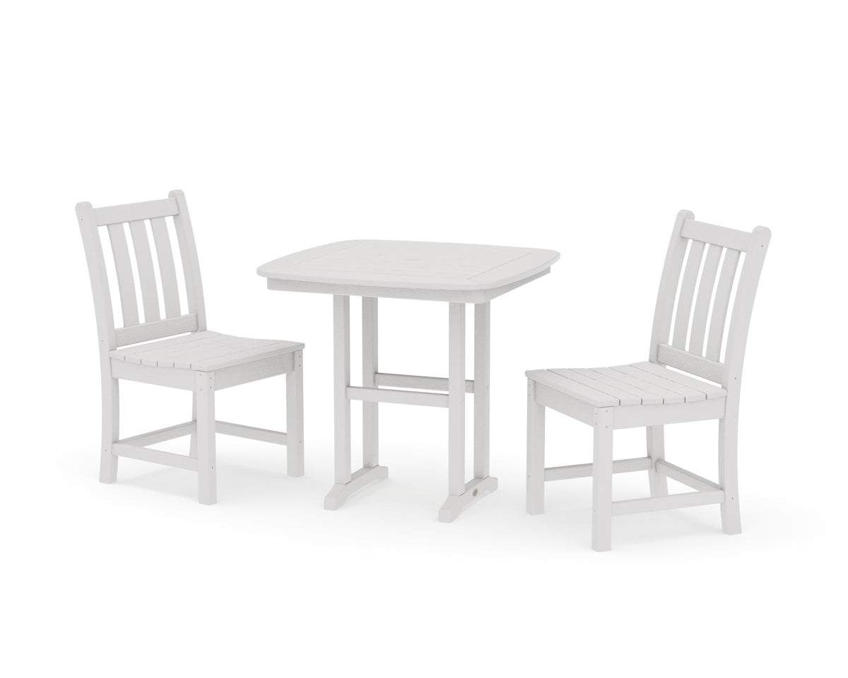 POLYWOOD Traditional Garden Side Chair 3-Piece Dining Set in Vintage White