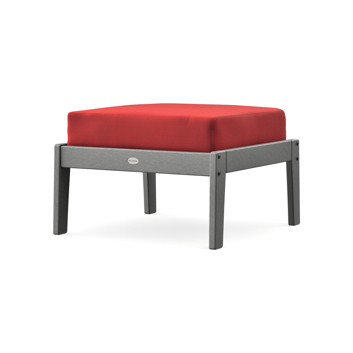 POLYWOOD Lakeside Deep Seating Ottoman in Slate Grey / Crimson Linen