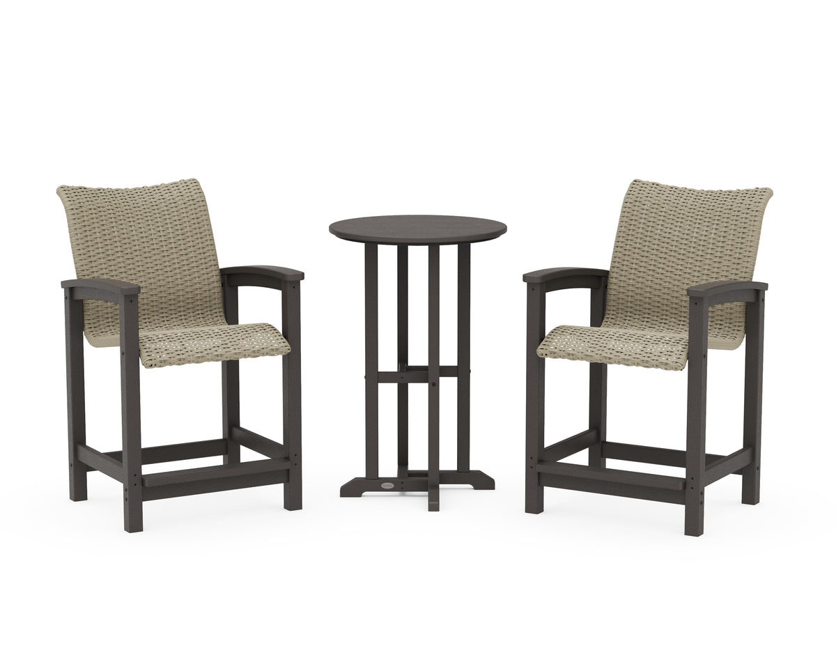 POLYWOOD Coastal Woven 3-Piece Farmhouse Counter Set in Vintage Coffee / Dune Grass