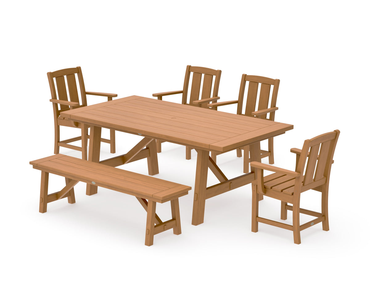 POLYWOOD Mission 6-Piece Rustic Farmhouse Dining Set with Bench in Natural