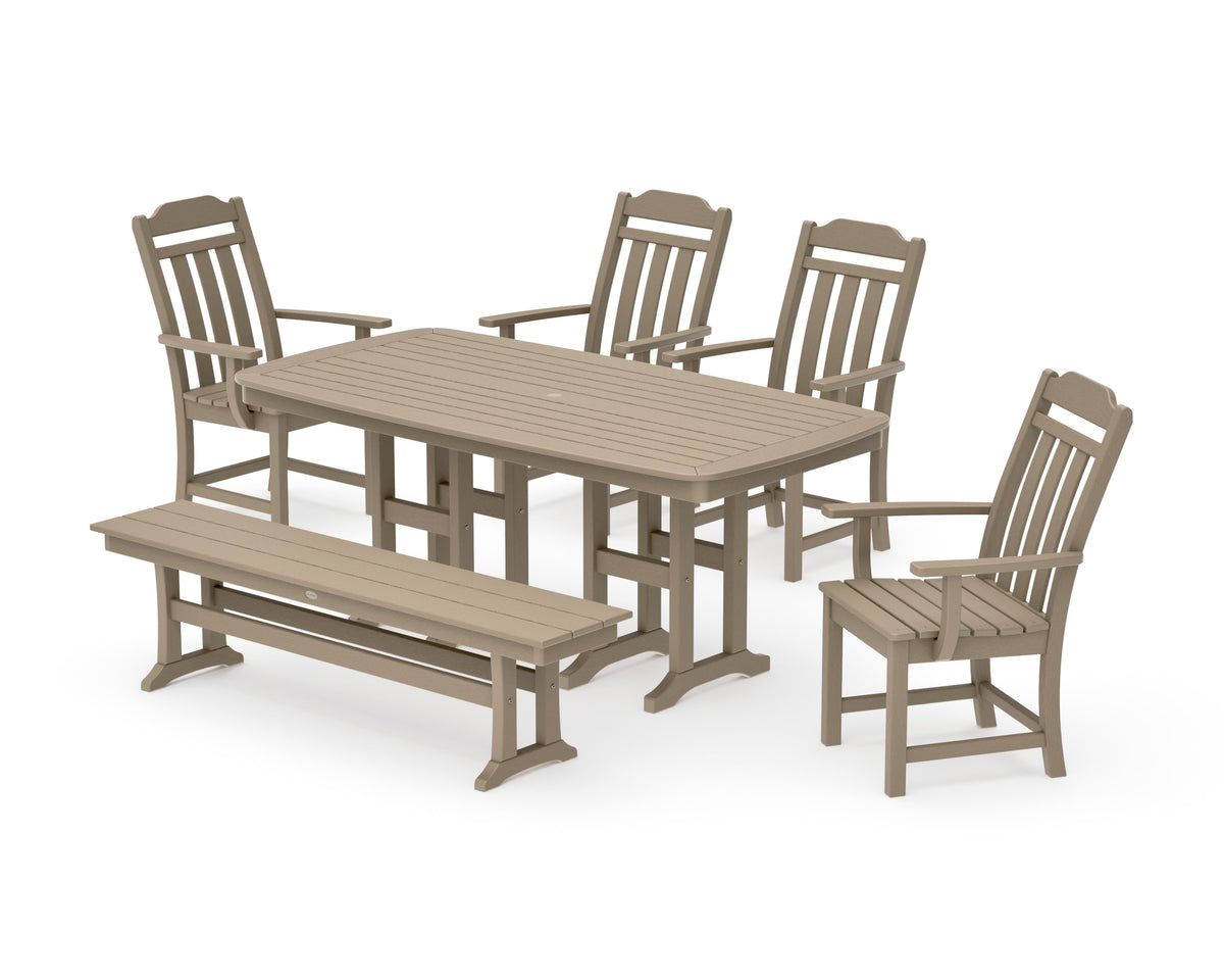 POLYWOOD Cottage 6-Piece Dining Set with Bench in Vintage Sahara