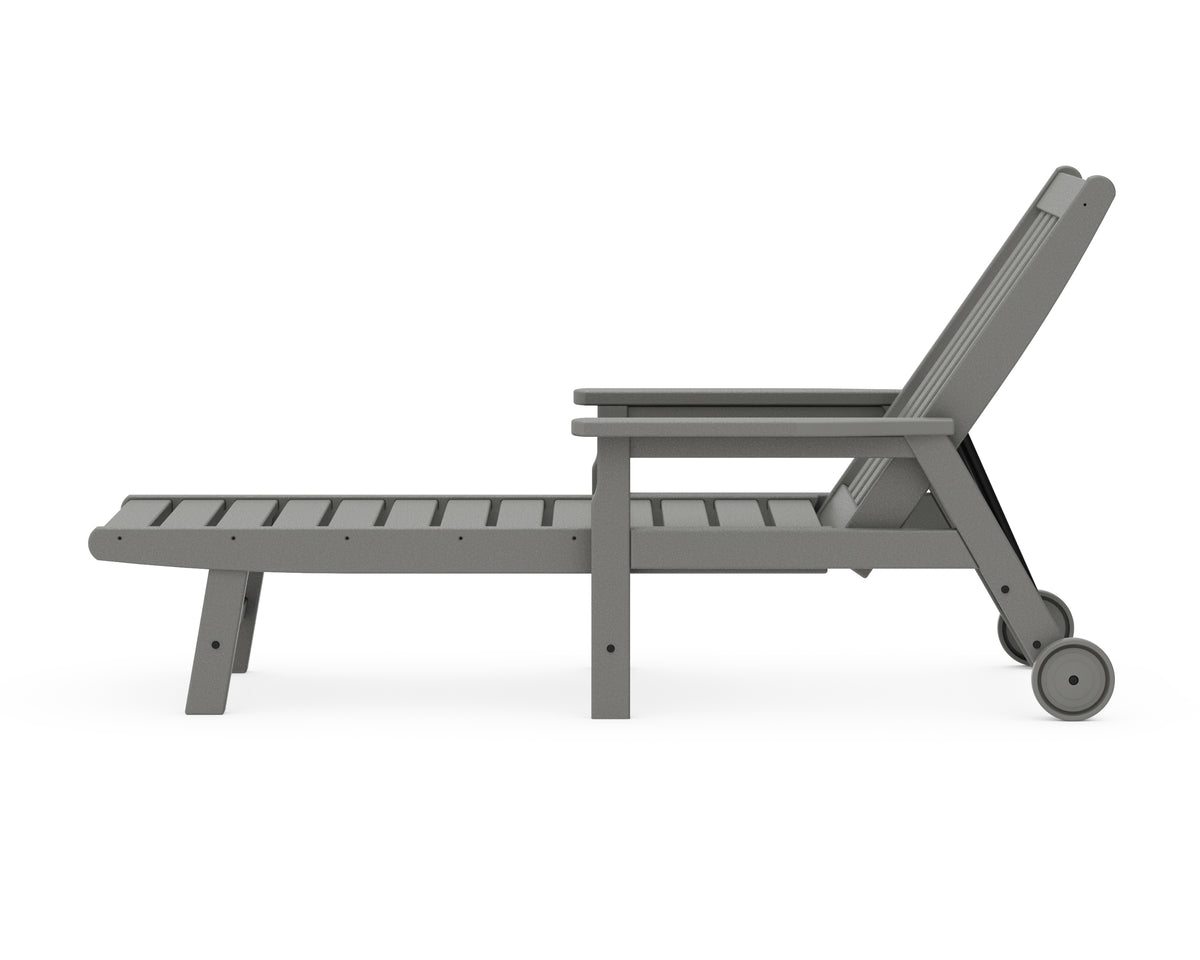 Angled view of the POLYWOOD Vineyard Chaise with Arms and Wheels in Slate Grey (2)