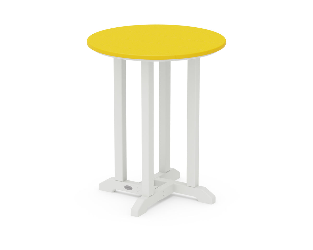 POLYWOOD Contempo 24" Round Dining Table in White / Lemon