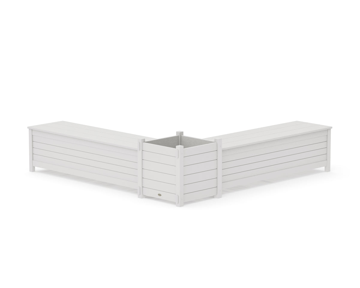 POLYWOOD 60" Nautical L-Shaped Planter Storage Bench Set - Large in Vintage White