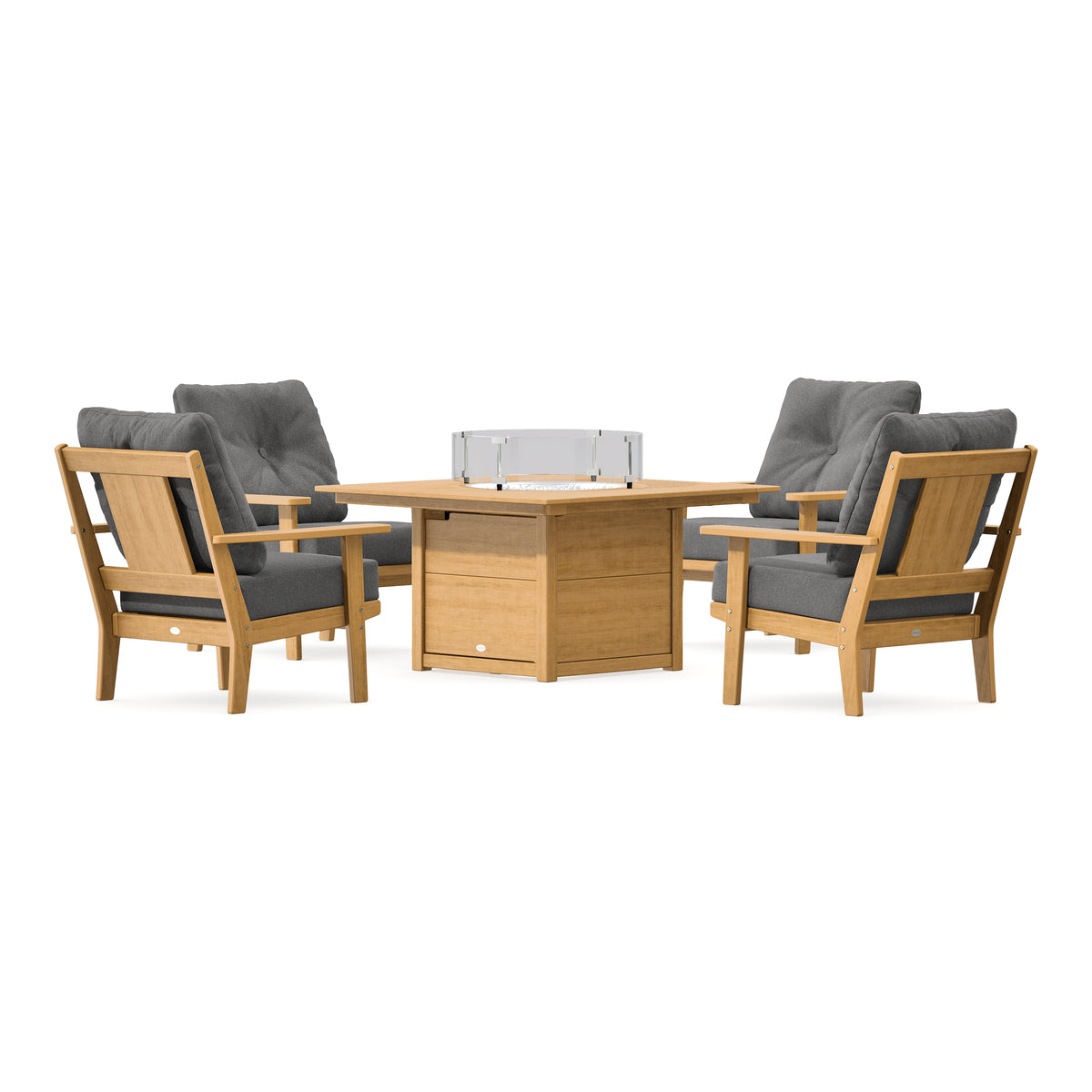 POLYWOOD Prairie 5-Piece Deep Seating Set with Fire Pit Table in Natural