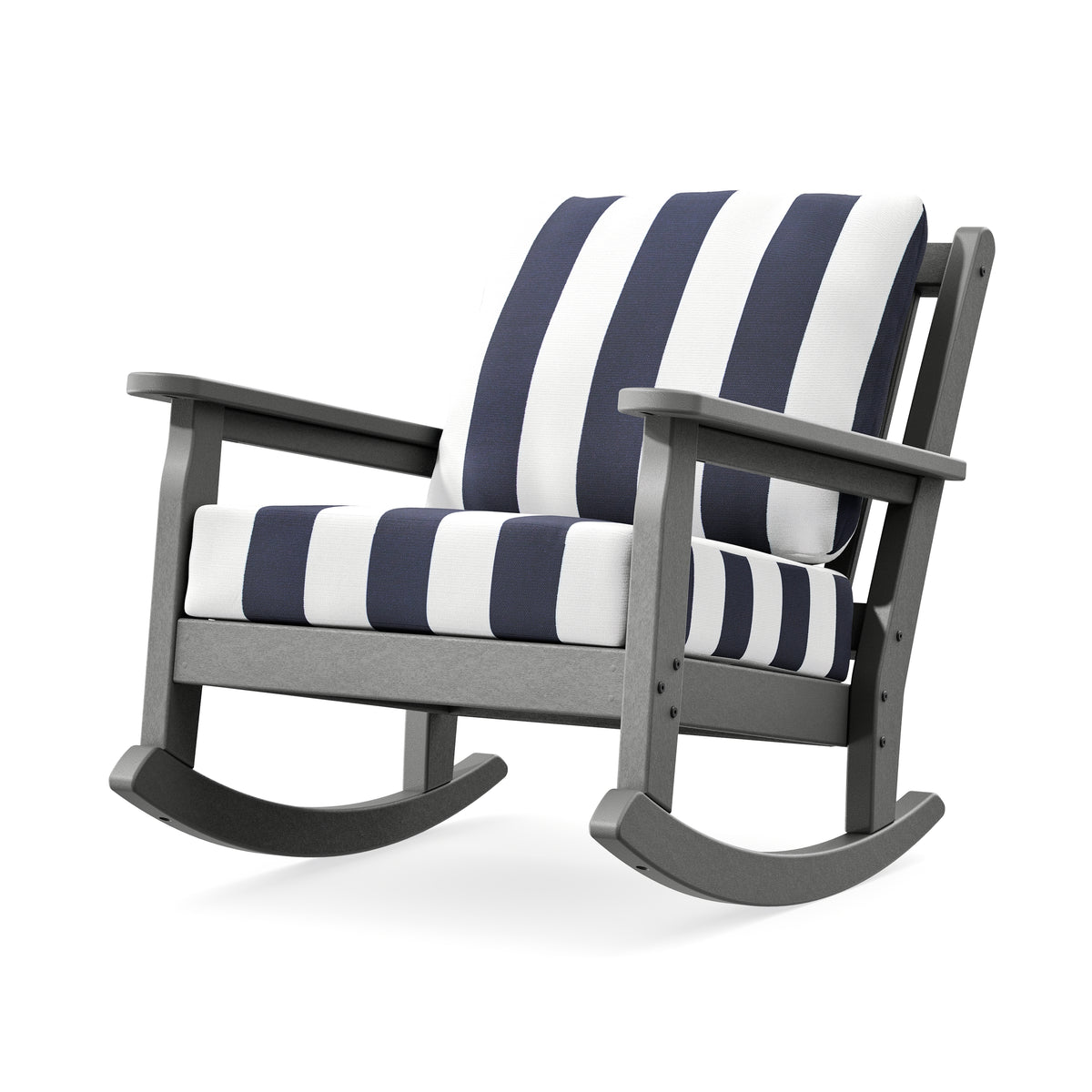 POLYWOOD Chippendale Deep Seating Rocking Chair in Slate Grey / Cabana Stripe Navy