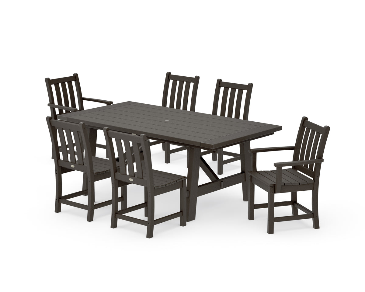 POLYWOOD Traditional Garden 7-Piece Rustic Farmhouse Dining Set in Vintage Coffee