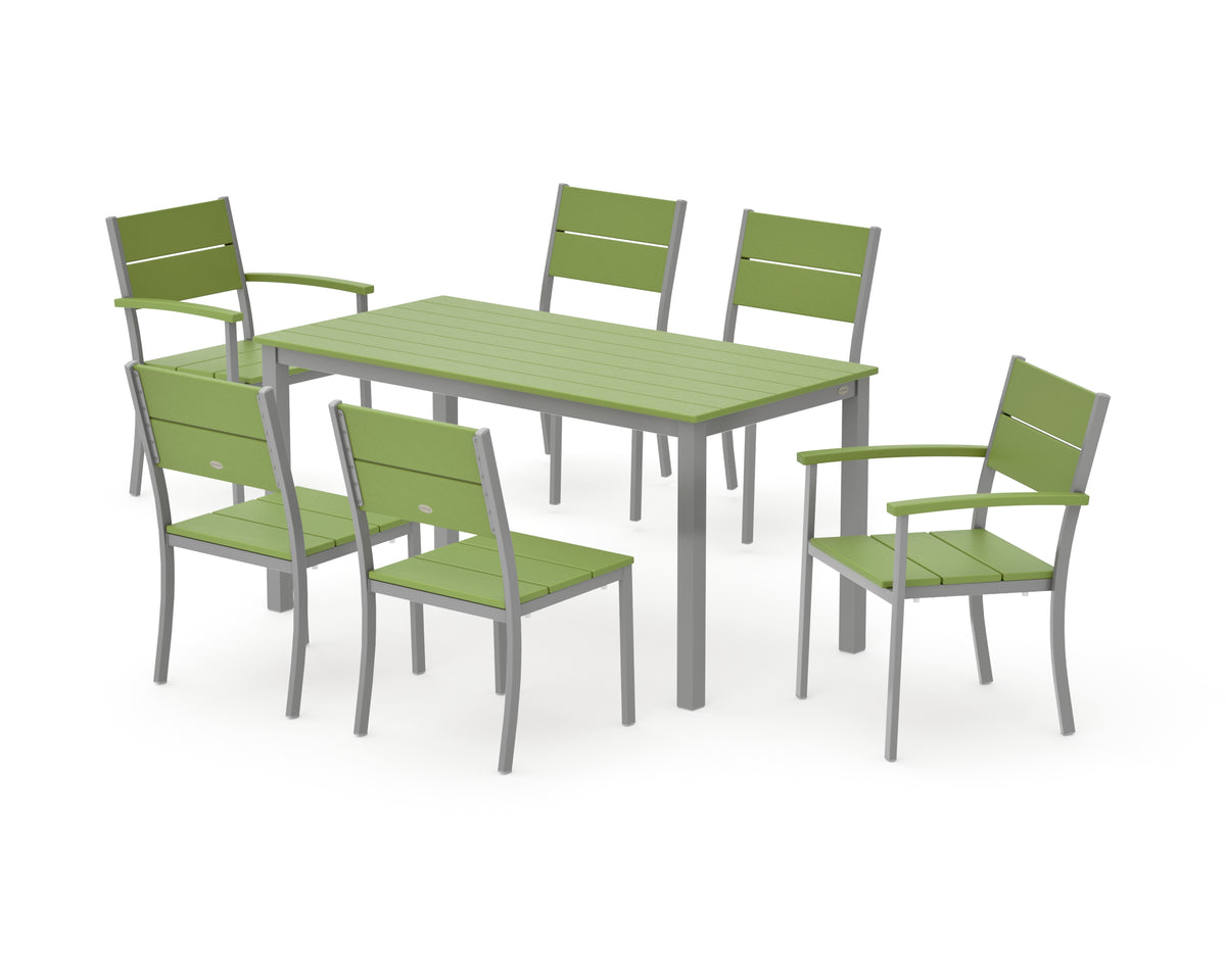POLYWOOD Main Street 7-Piece Dining Set with Main Street 30 x 60 Dining Table in Silver / Lime
