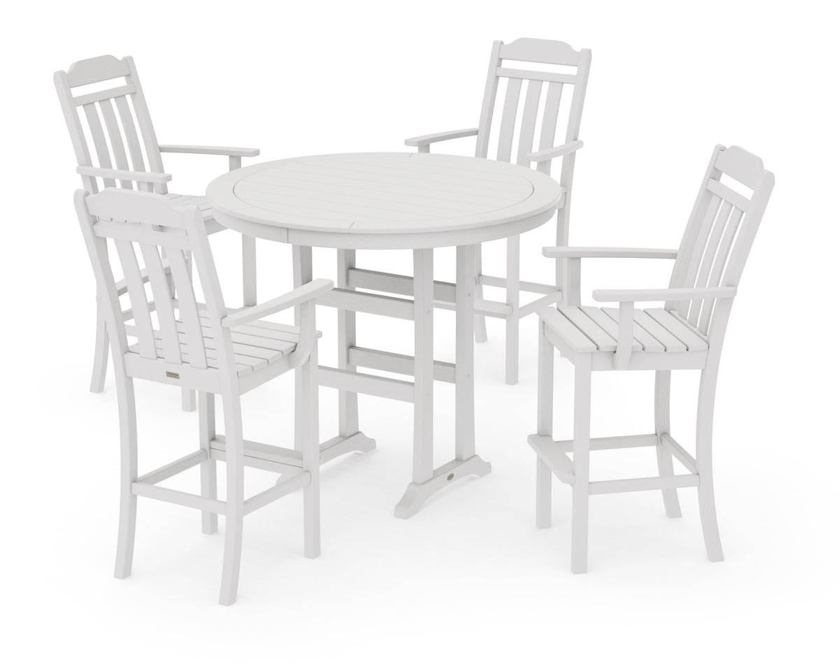 POLYWOOD Cottage 5-Piece Round Bar Set in Vintage White