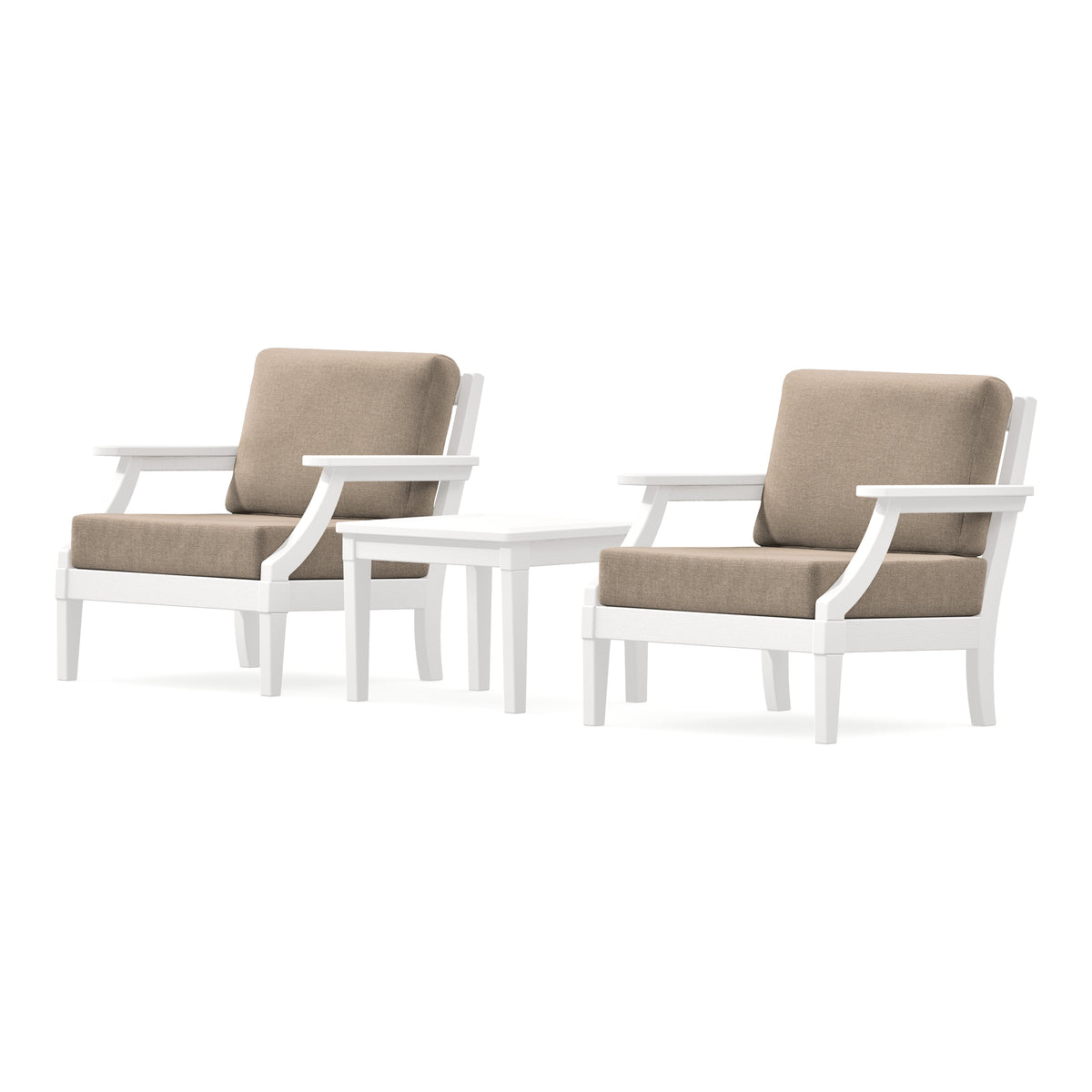 POLYWOOD PW Designer Series Estate 3-Piece Lounge Chair Set in Vintage White / Spiced Burlap