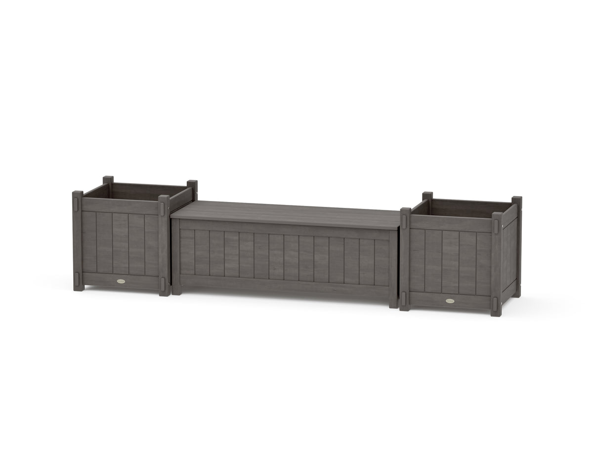 POLYWOOD 48" Vineyard Straight Planter Storage Bench Set - Large in Driftwood