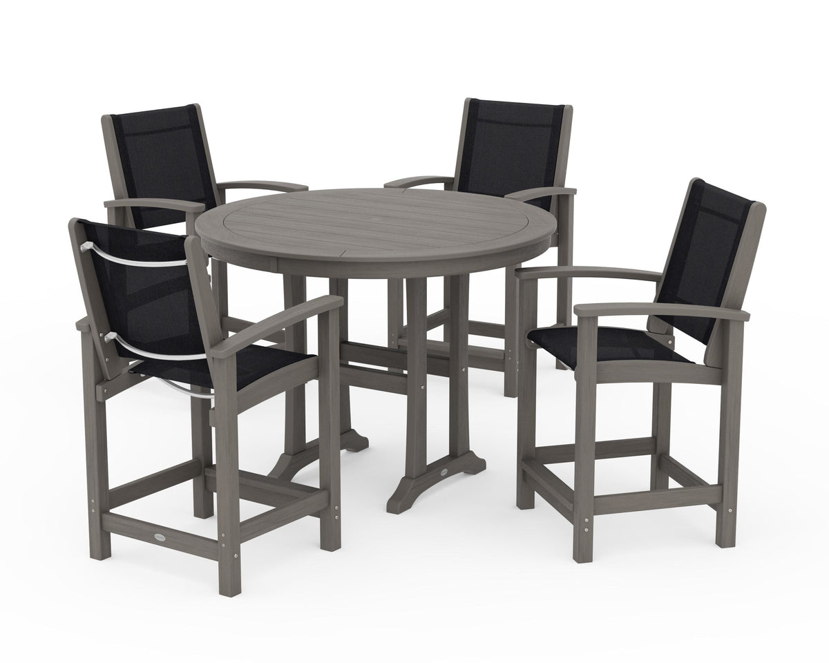 POLYWOOD Coastal 5-Piece Counter Set in Driftwood / Black