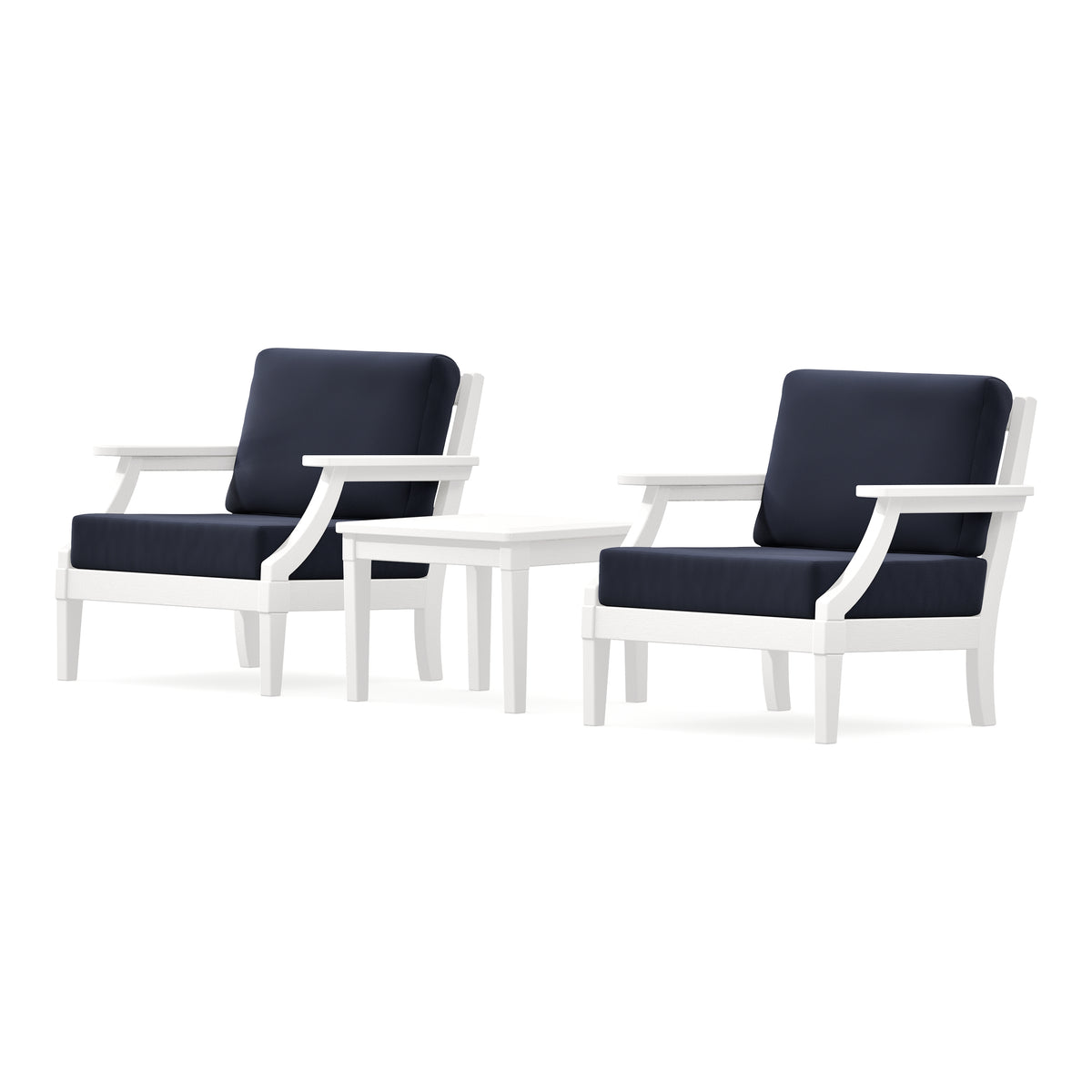 POLYWOOD PW Designer Series Estate 3-Piece Lounge Chair Set in Vintage White / Navy