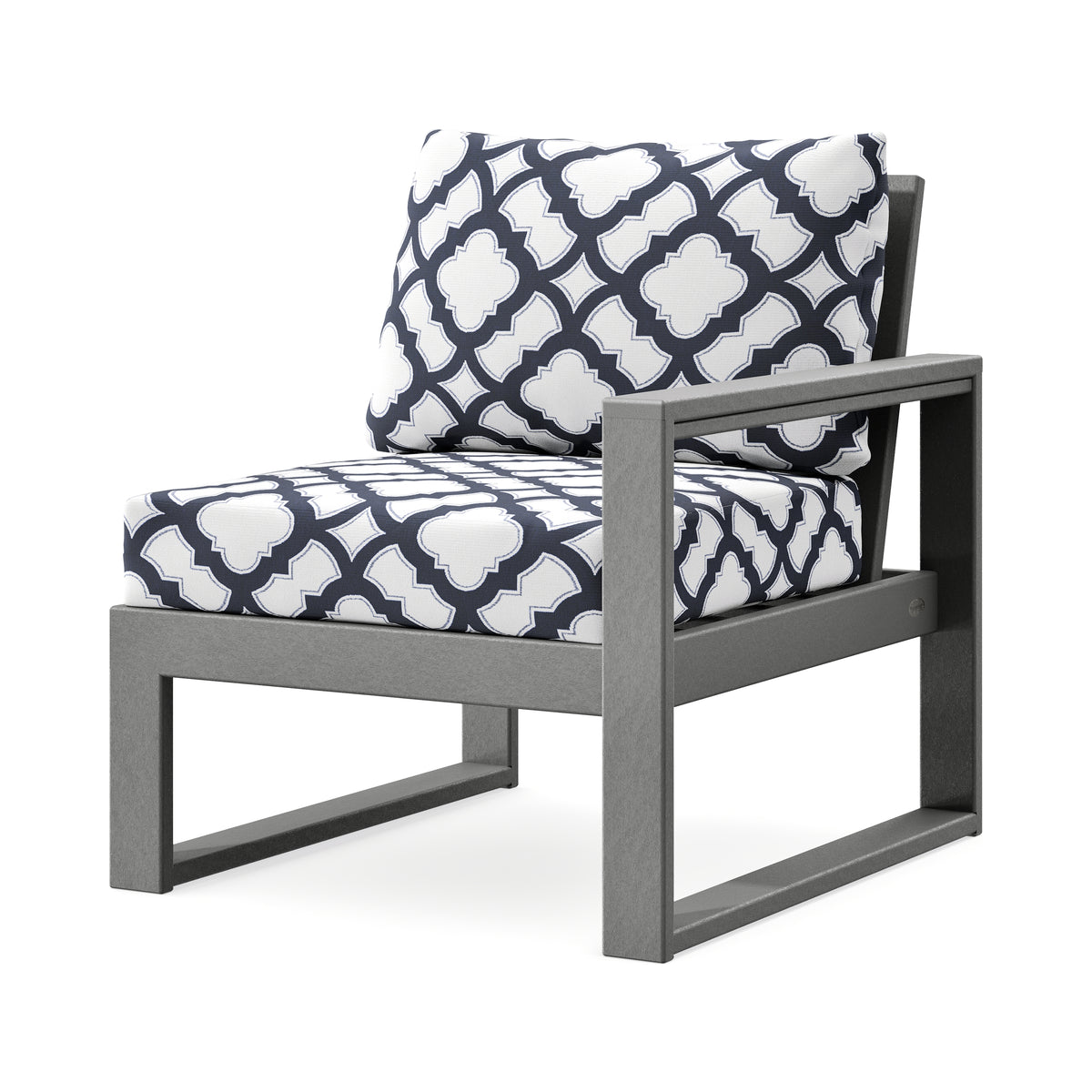 POLYWOOD EDGE Modular Right Arm Chair in Slate Grey / Trellis Navy