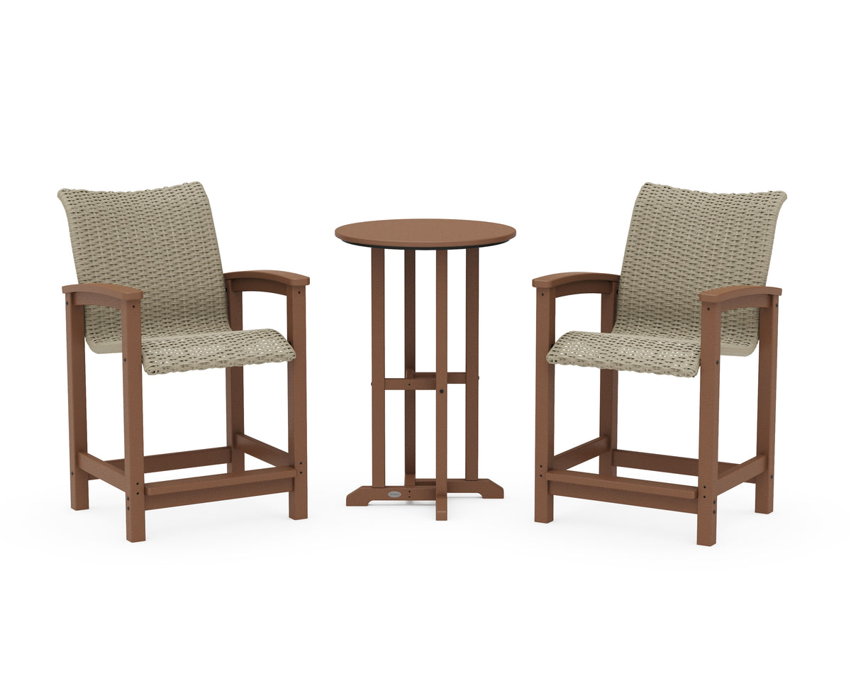 POLYWOOD Coastal Woven 3-Piece Farmhouse Counter Set in Teak / Dune Grass