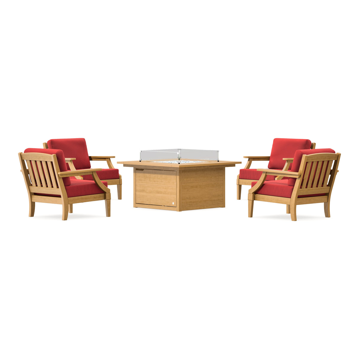 POLYWOOD PW Designer Series Estate 5-Piece Lounge Fire Table Set in Natural / Crimson Linen