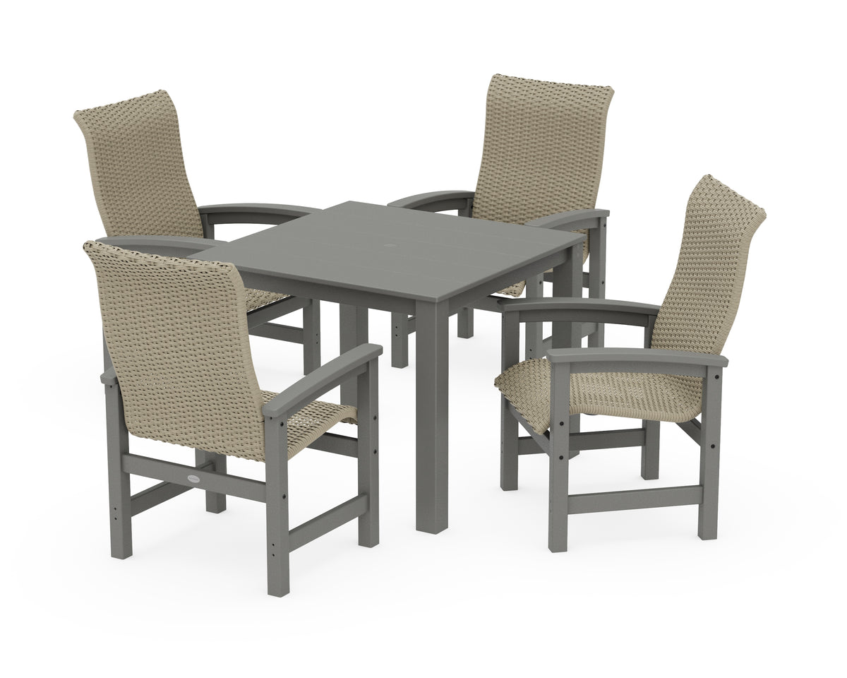 POLYWOOD Coastal Woven High-Back 5-Piece Parsons Dining Set in Slate Grey / Dune Grass