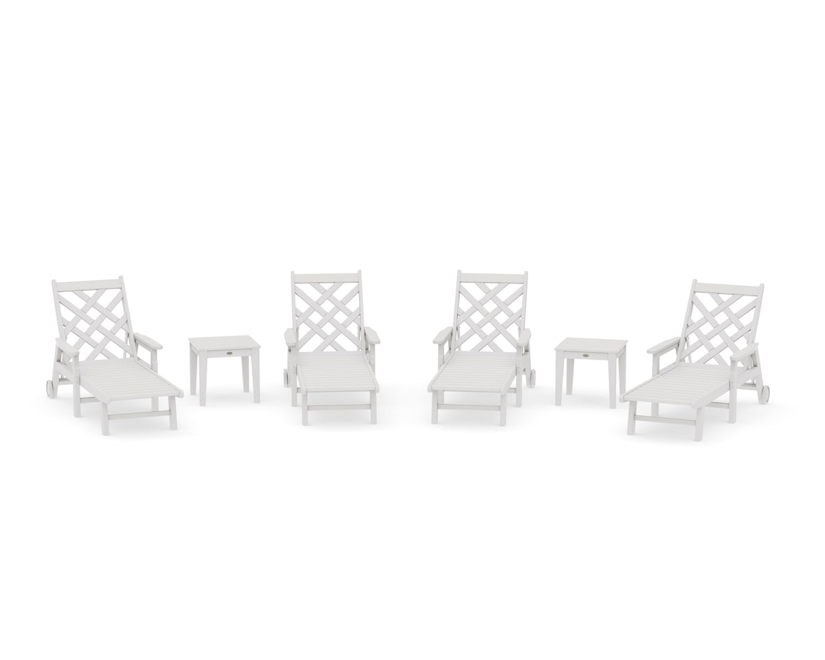 POLYWOOD Wovendale 6-Piece Chaise Set with Arms and Wheels in Vintage White