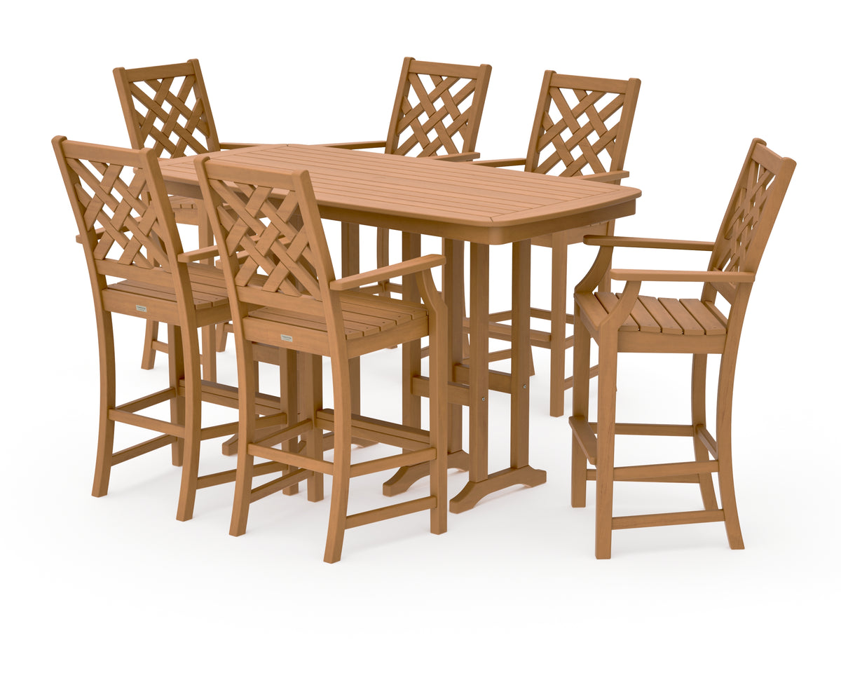 POLYWOOD Country Living Wovendale Arm Chair 7-Piece Bar Set in Natural