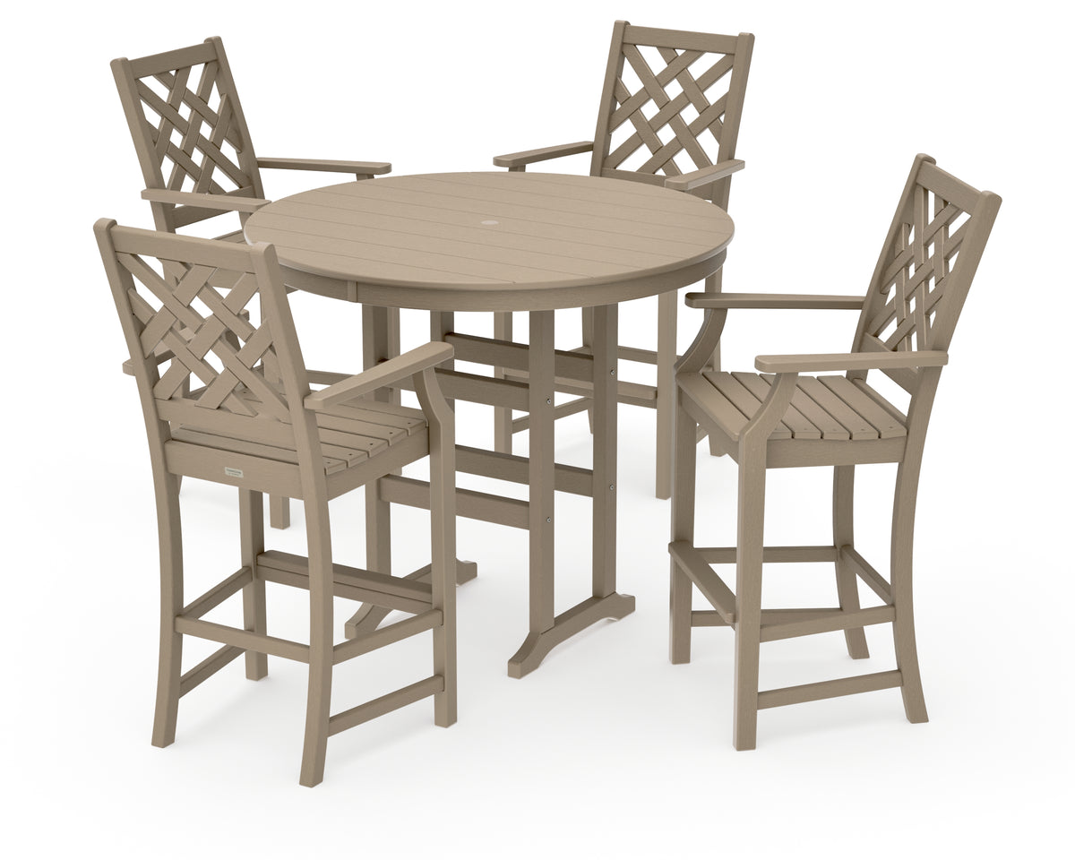 POLYWOOD Country Living Wovendale 5-Piece Round Farmhouse Bar Set in Vintage Sahara