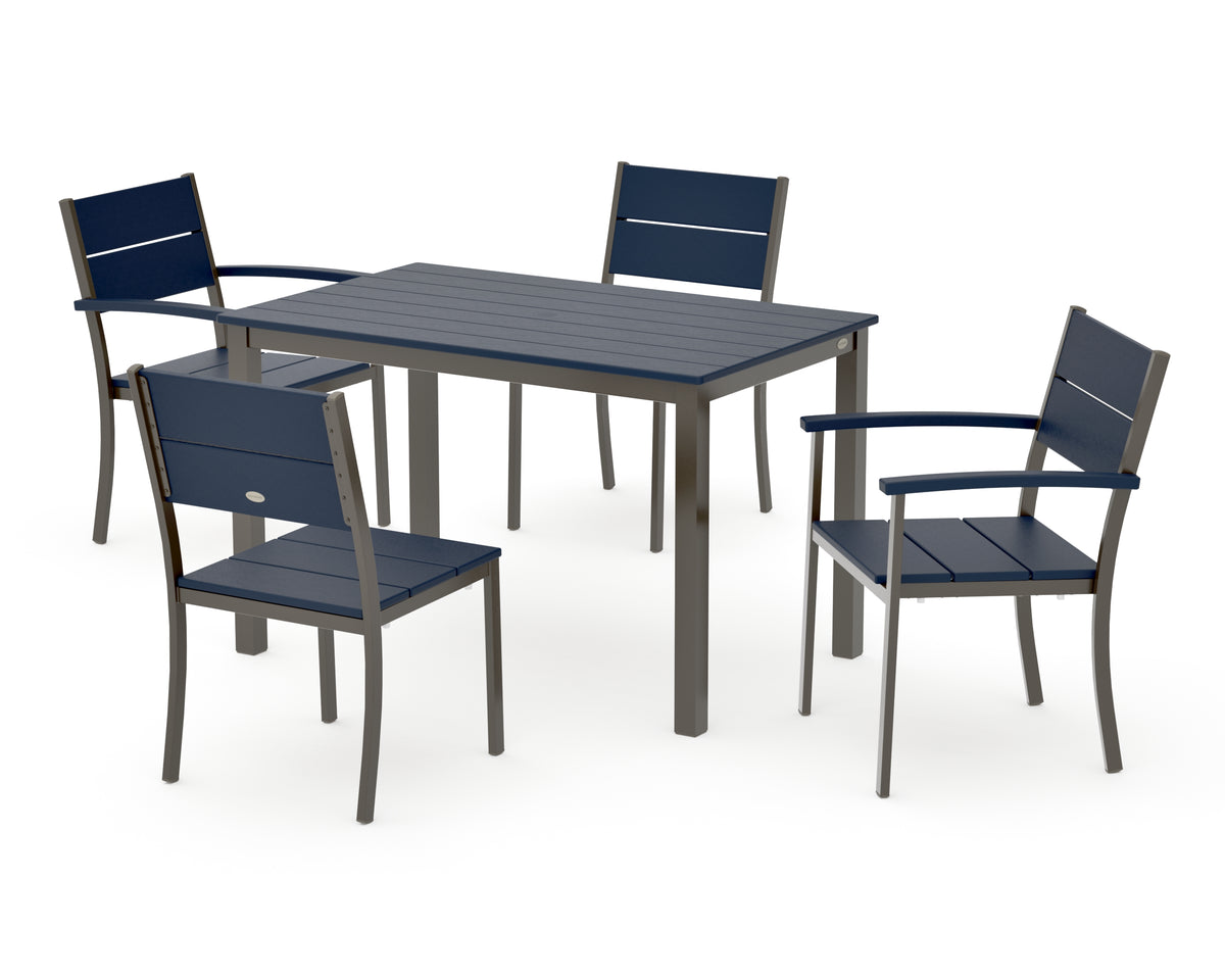 POLYWOOD Main Street 5-Piece Dining Set with Main Street 30 x 48 Dining Table in Bronze / Navy