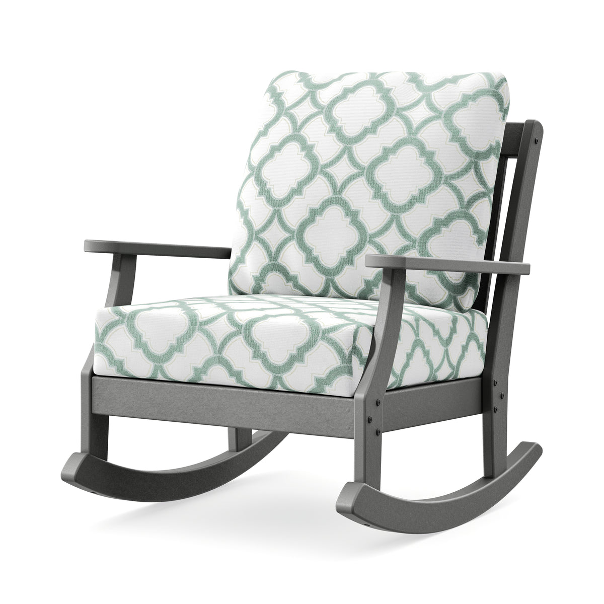 POLYWOOD Braxton Deep Seating Rocking Chair in Slate Grey / Trellis Glacier Spa