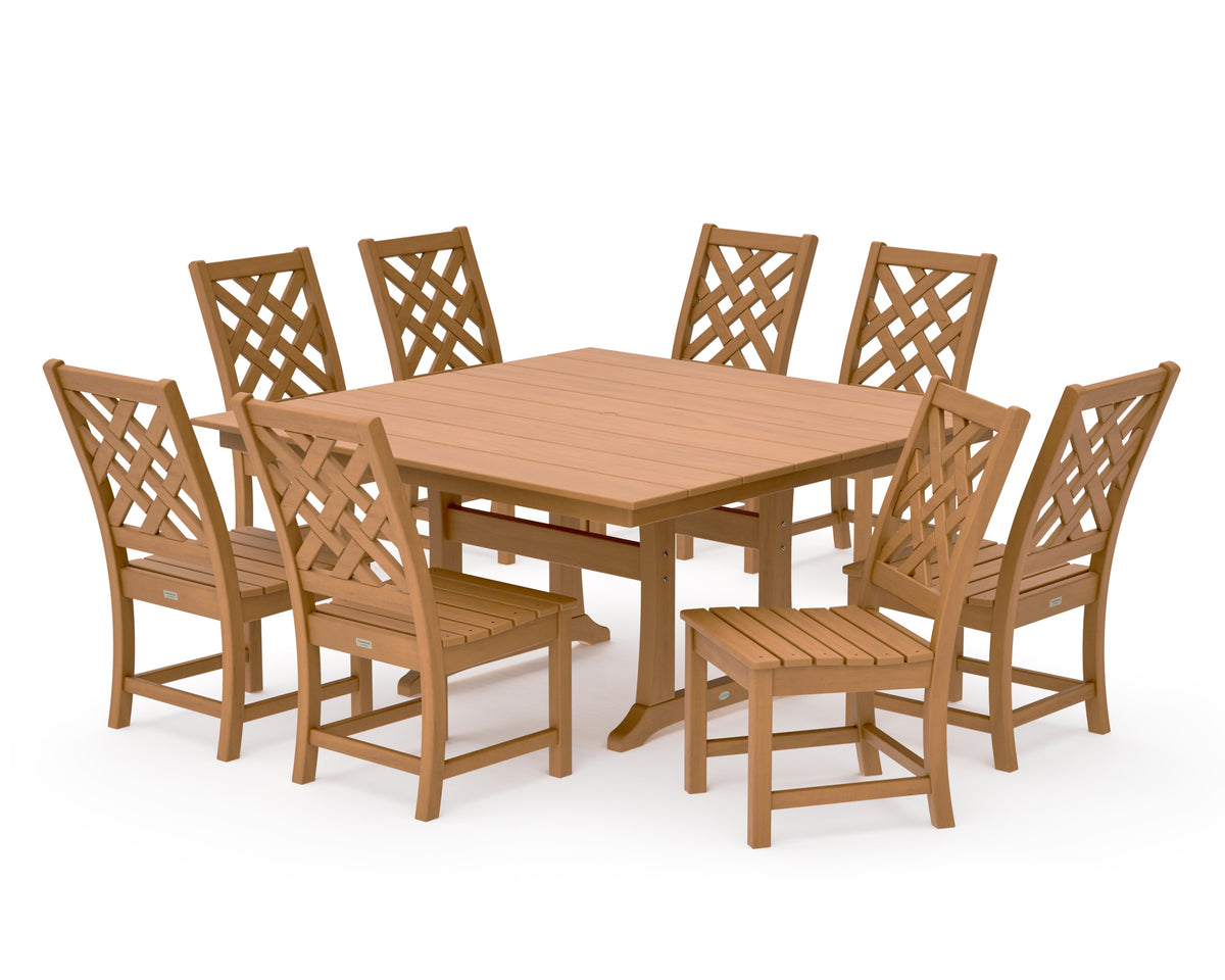 POLYWOOD Wovendale Side Chair 9-Piece Square Farmhouse Dining Set with Trestle Legs in Natural