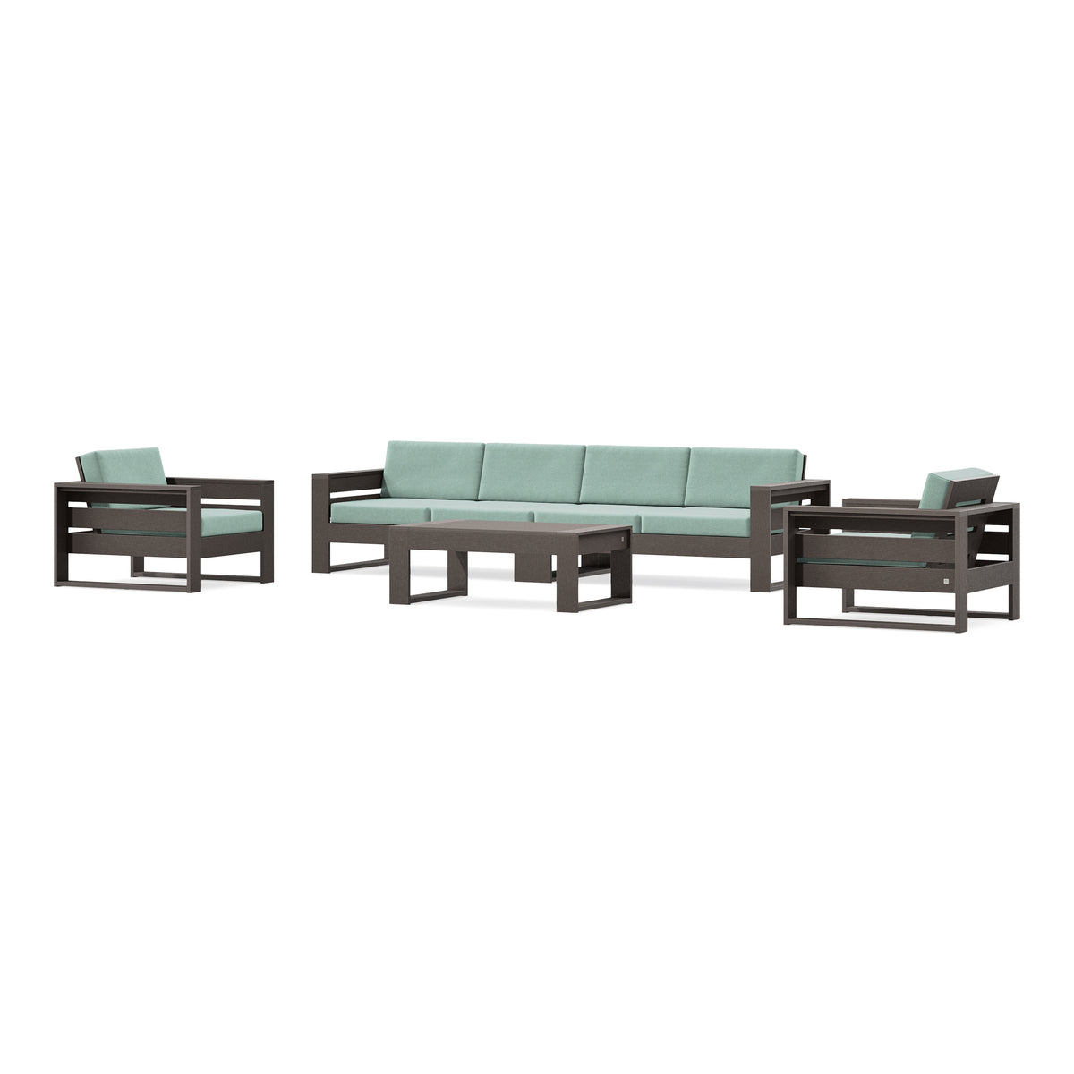 POLYWOOD PW Designer Series Latitude 5-Piece Lounge Sofa Set in Vintage Coffee / Glacier Spa