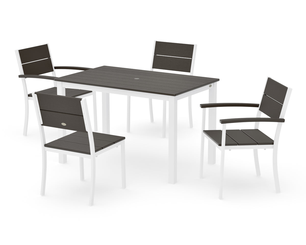 POLYWOOD Main Street 5-Piece Dining Set with Main Street 30 x 48 Dining Table in White / Vintage Coffee