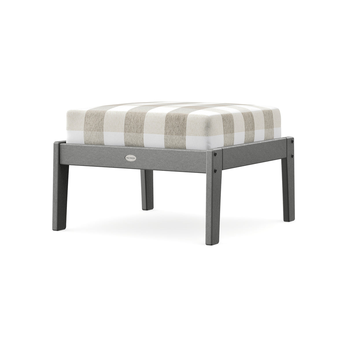 POLYWOOD Lakeside Deep Seating Ottoman in Slate Grey / Buffalo Plaid Dune Burlap