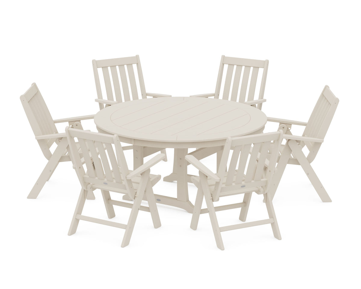 POLYWOOD Vineyard Folding 7-Piece Side Chair Round Dining Set in Sand