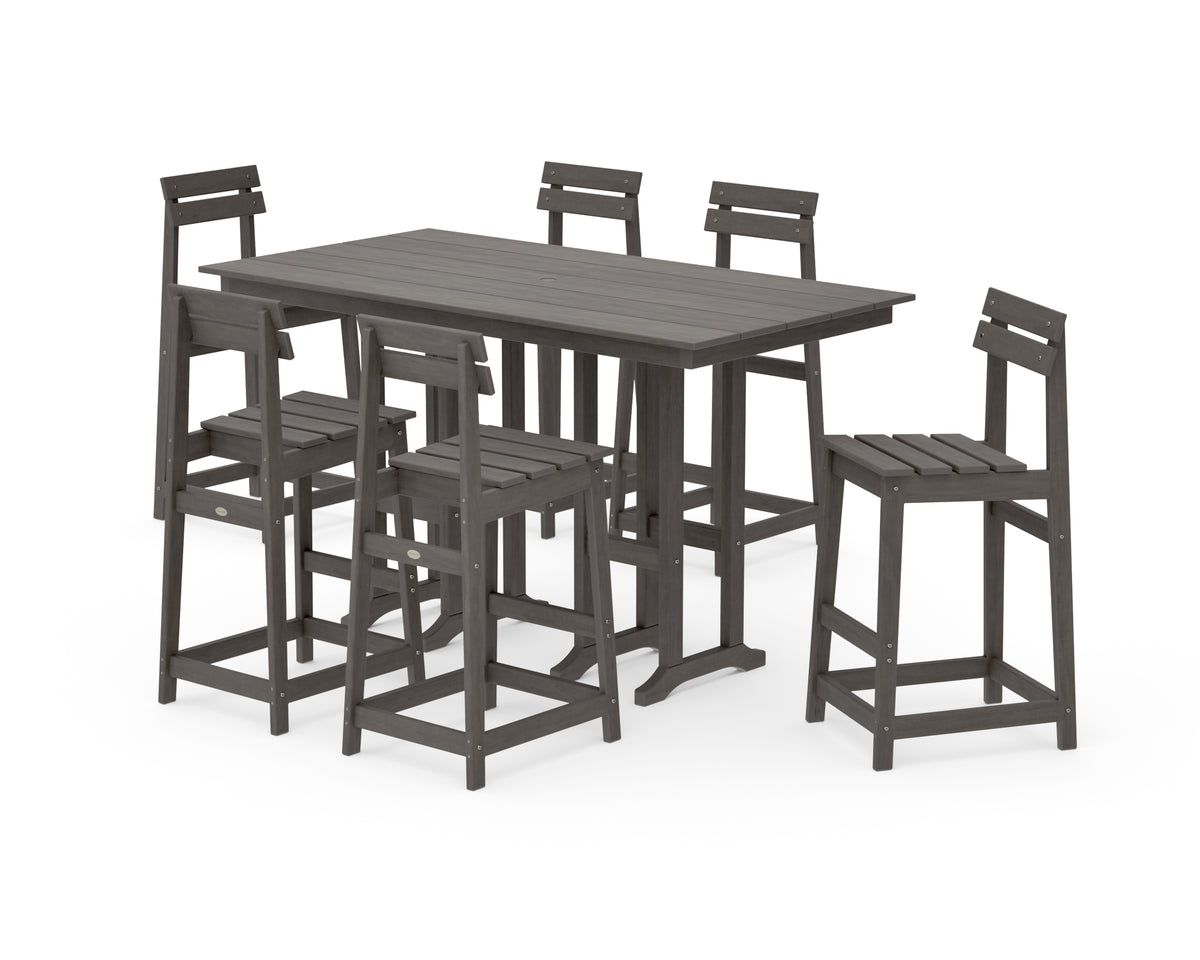 POLYWOOD Modern Studio Plaza Bar Chair 7-Piece Set in Driftwood