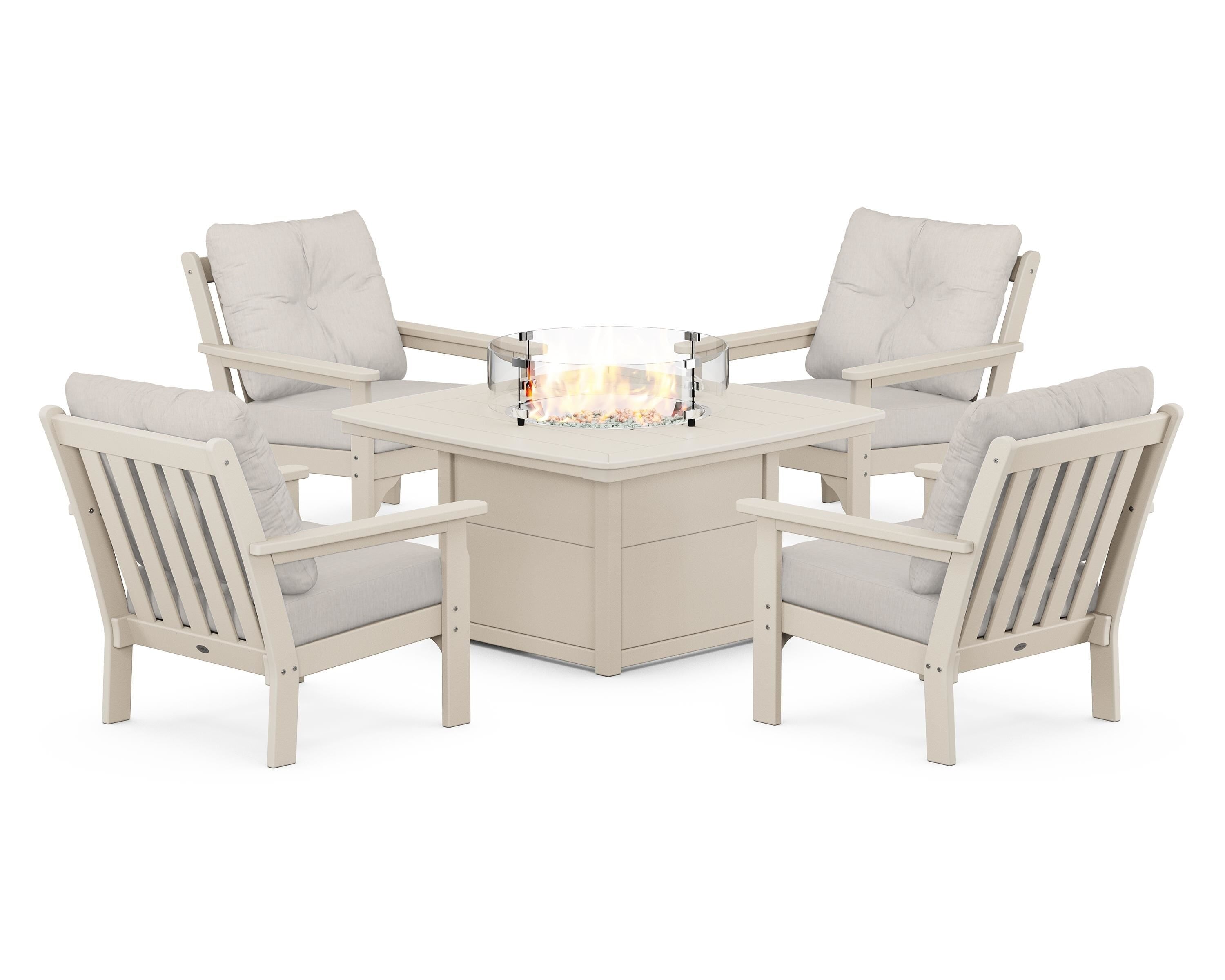 POLYWOOD Vineyard 5-Piece Conversation Set with Fire Pit Table