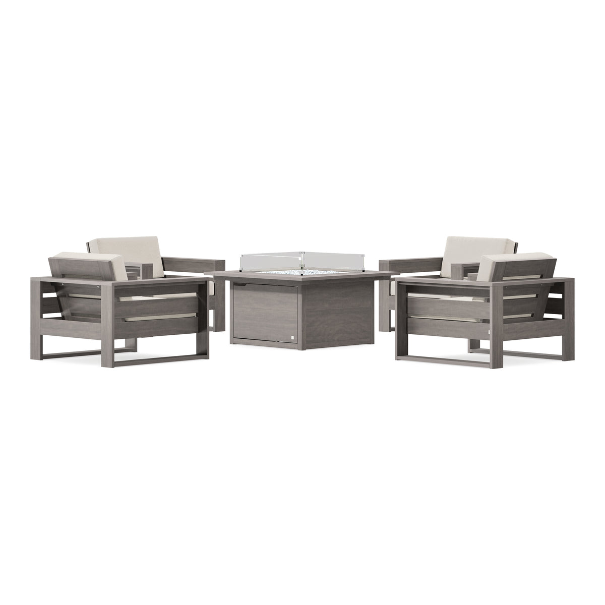 POLYWOOD PW Designer Series Latitude 5-Piece Lounge Fire Table Set in Driftwood / Dune Burlap