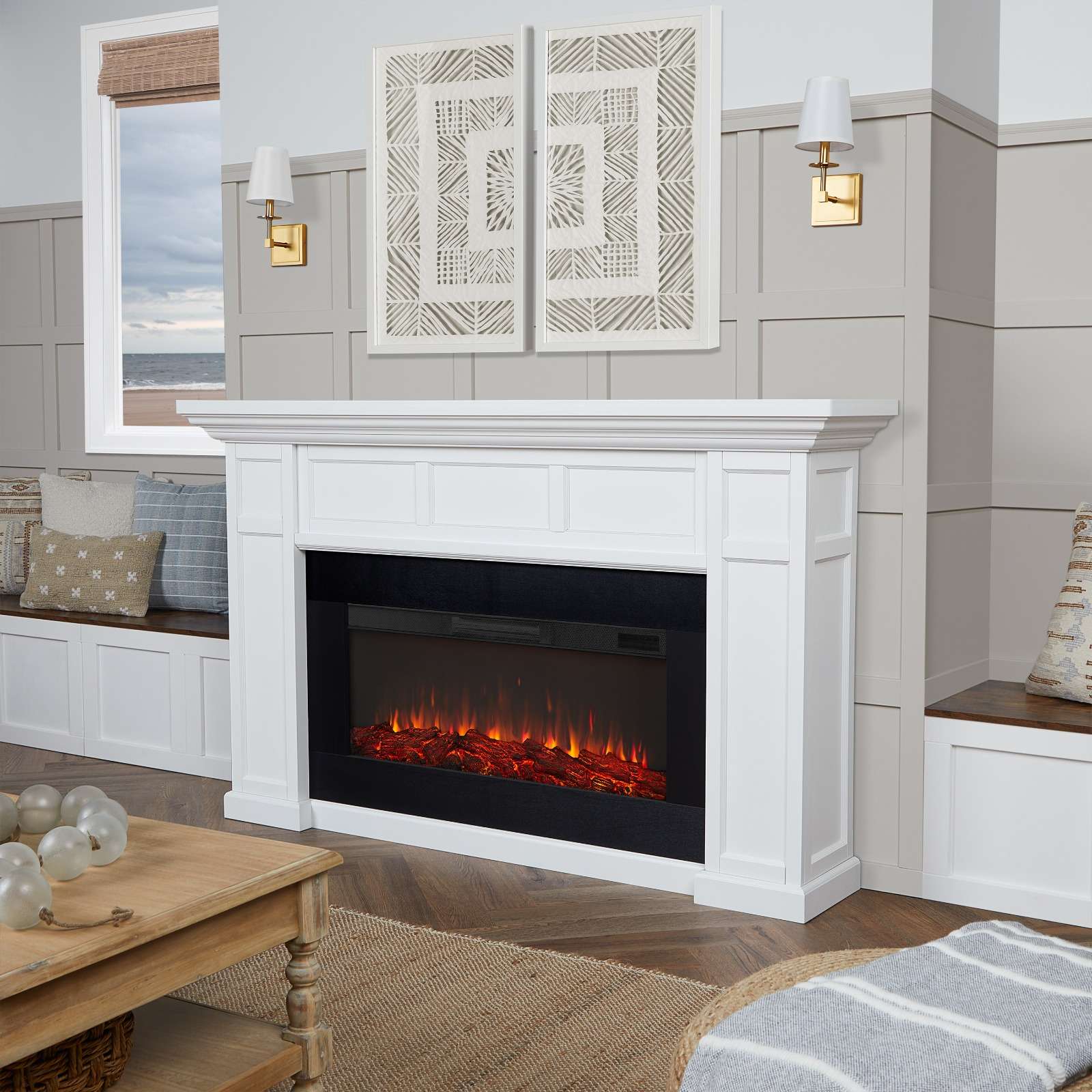 Alcott Landscape White Electric Fireplace