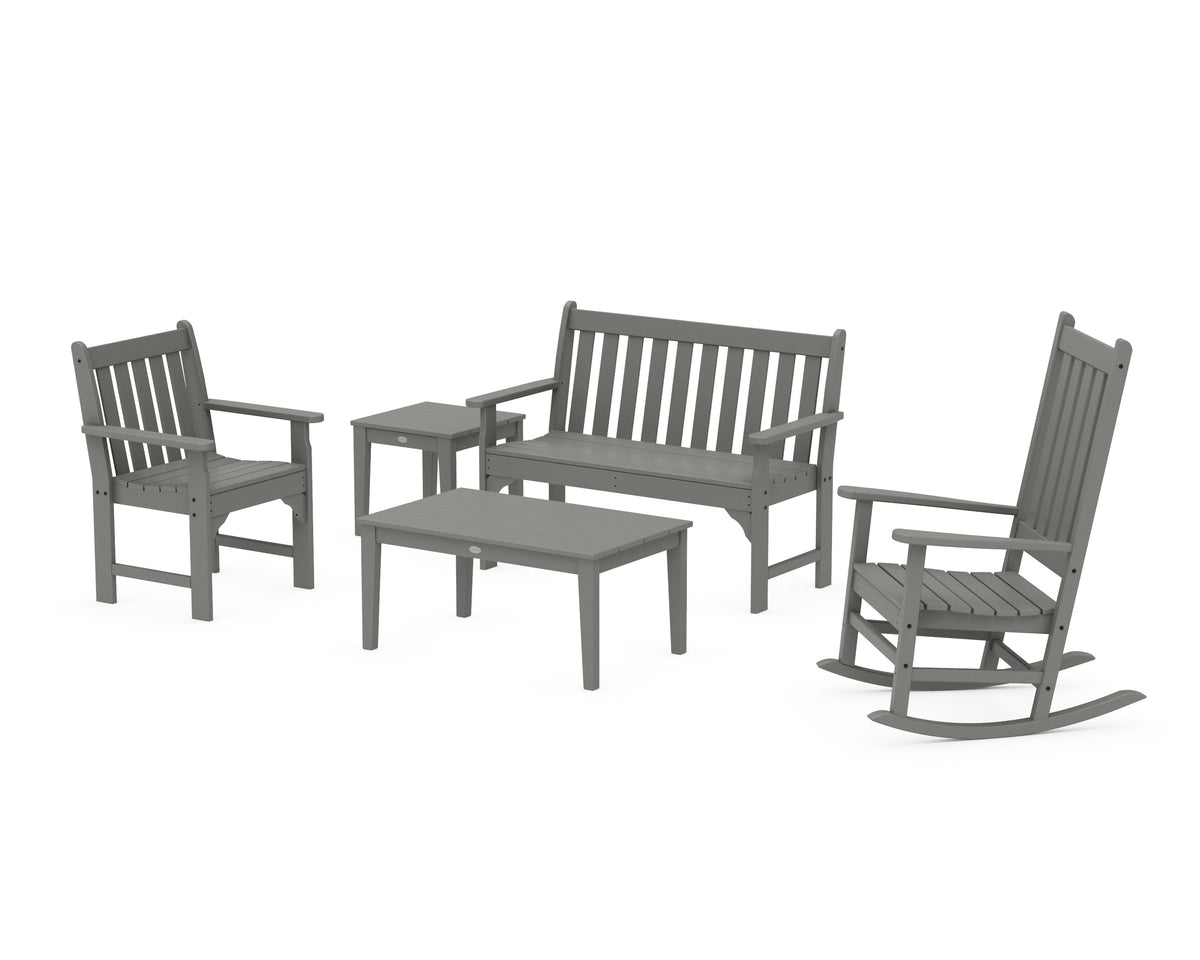 POLYWOOD Vineyard 5-Piece Bench & Rocking Chair Set in Slate Grey