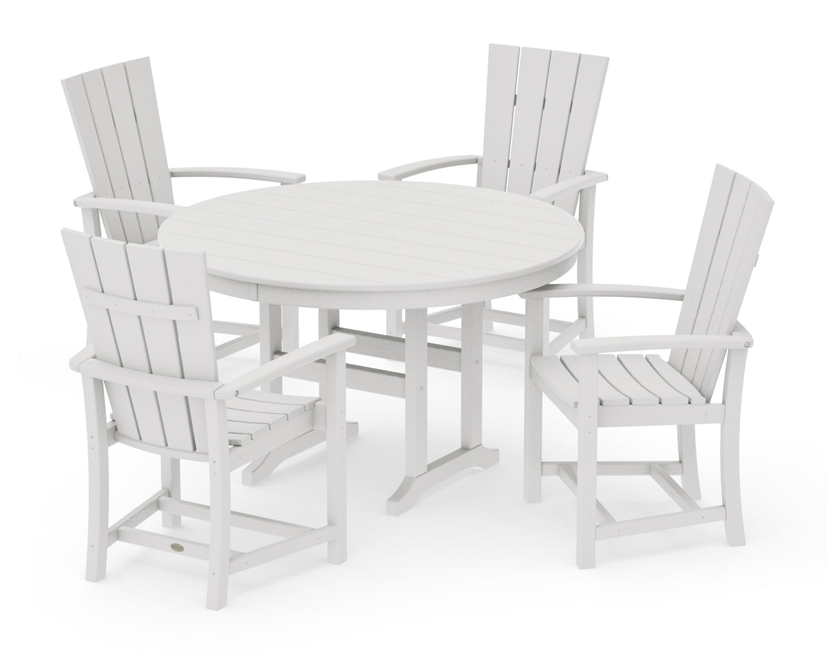 POLYWOOD Quattro 5-Piece Round Farmhouse Dining Set in Vintage White