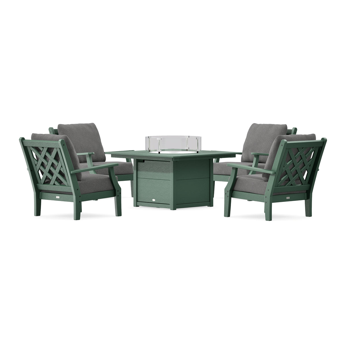 POLYWOOD Country Living Wovendale 5-Piece Deep Seating Set with Fire Pit Table in Green