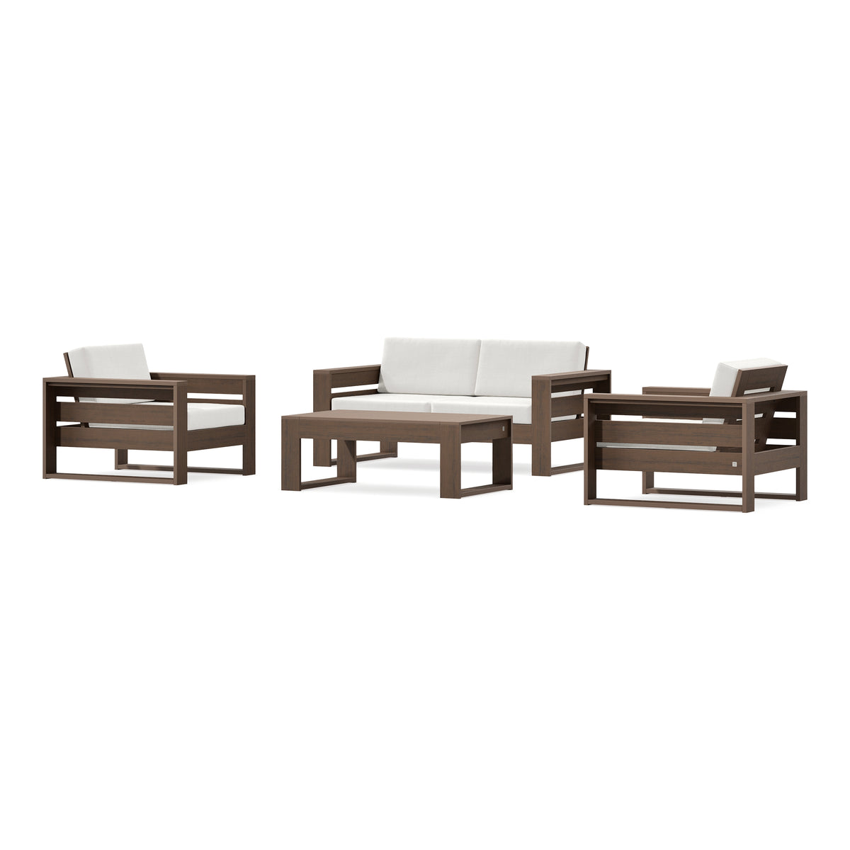 POLYWOOD PW Designer Series Latitude 4-Piece Lounge Loveseat Set in Kona / Natural Linen