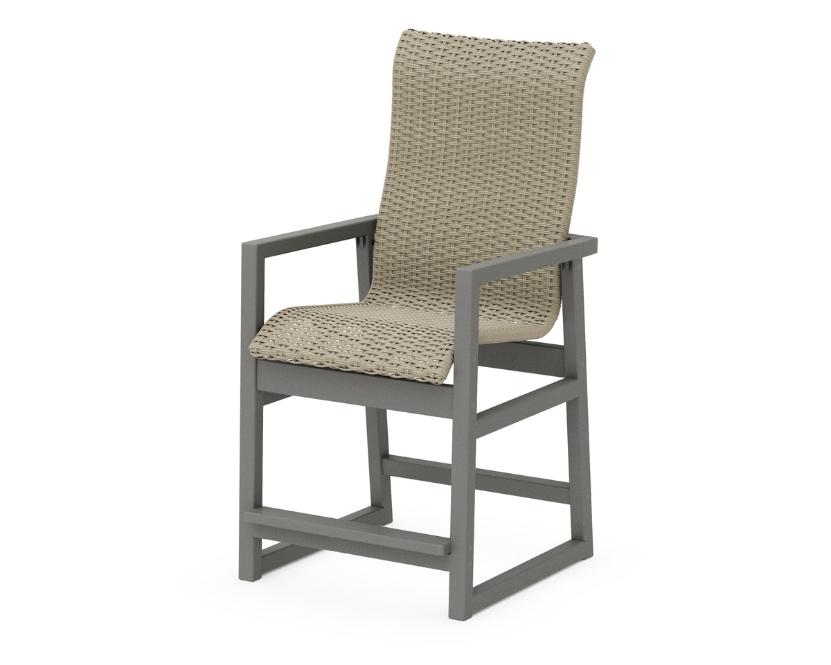 POLYWOOD EDGE Woven High-Back Counter Arm Chair in Slate Grey / Dune Grass