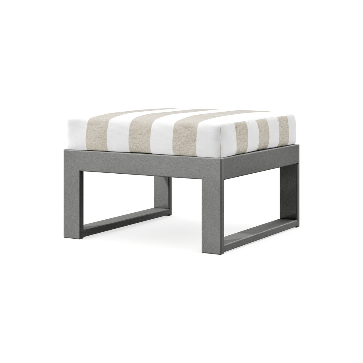 POLYWOOD Modular Ottoman - Modern in Slate Grey / Cabana Stripe Dune Burlap