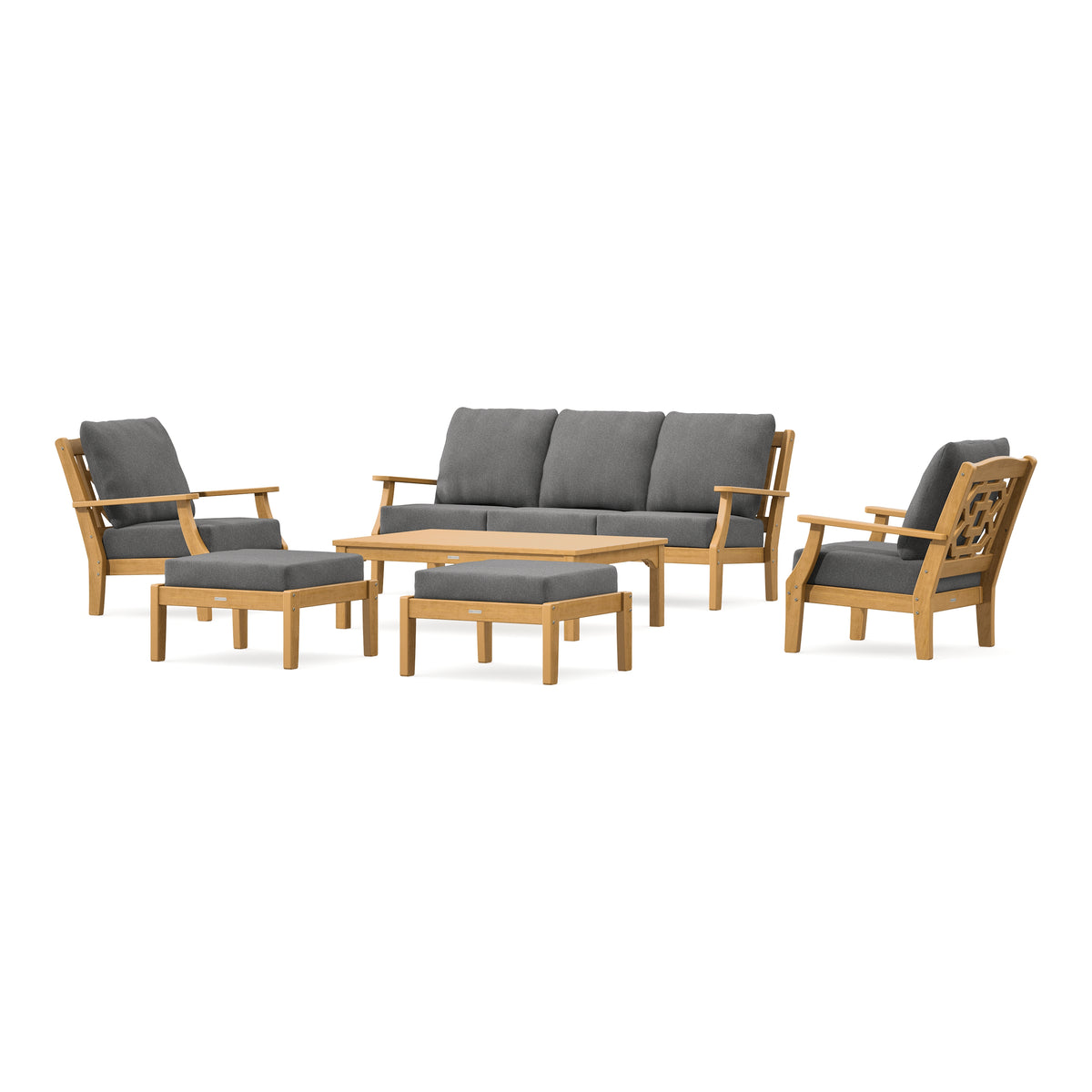 POLYWOOD Chinoiserie 6-Piece Lounge Sofa Set in Natural