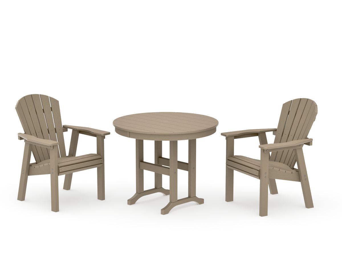POLYWOOD Seashell 3-Piece Round Farmhouse Dining Set in Vintage Sahara
