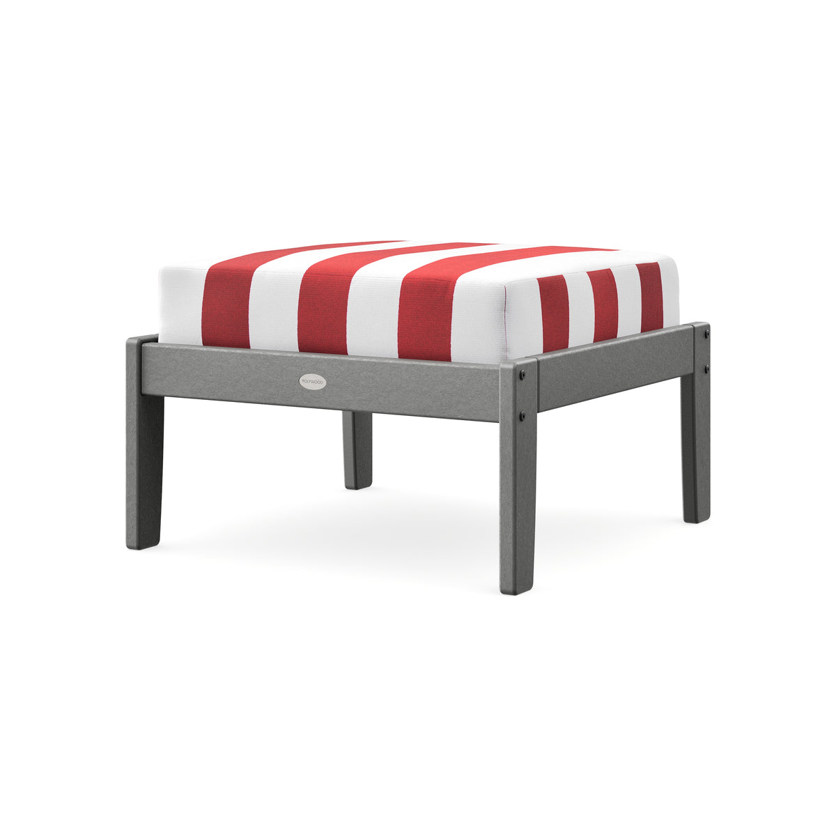 POLYWOOD Braxton Deep Seating Ottoman in Slate Grey / Cabana Stripe Crimson