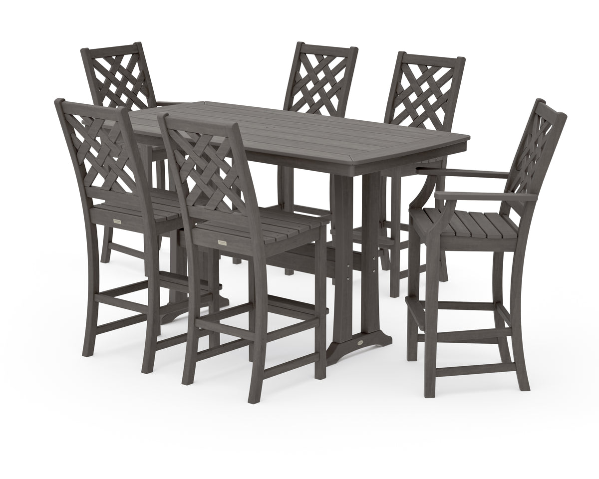 POLYWOOD Country Living Wovendale 7-Piece Bar Set with Trestle Legs in Driftwood