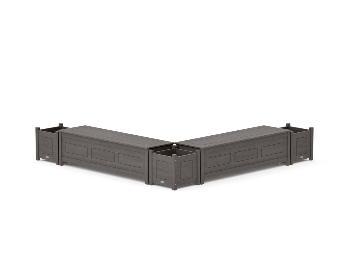 POLYWOOD 60" Country Living L-Shaped Planter Storage Bench Corner Set in Driftwood