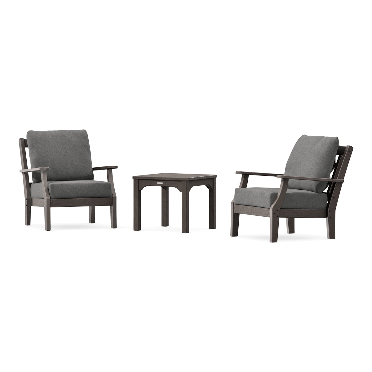 POLYWOOD Chinoiserie 3-Piece Deep Seating Set in Vintage Coffee